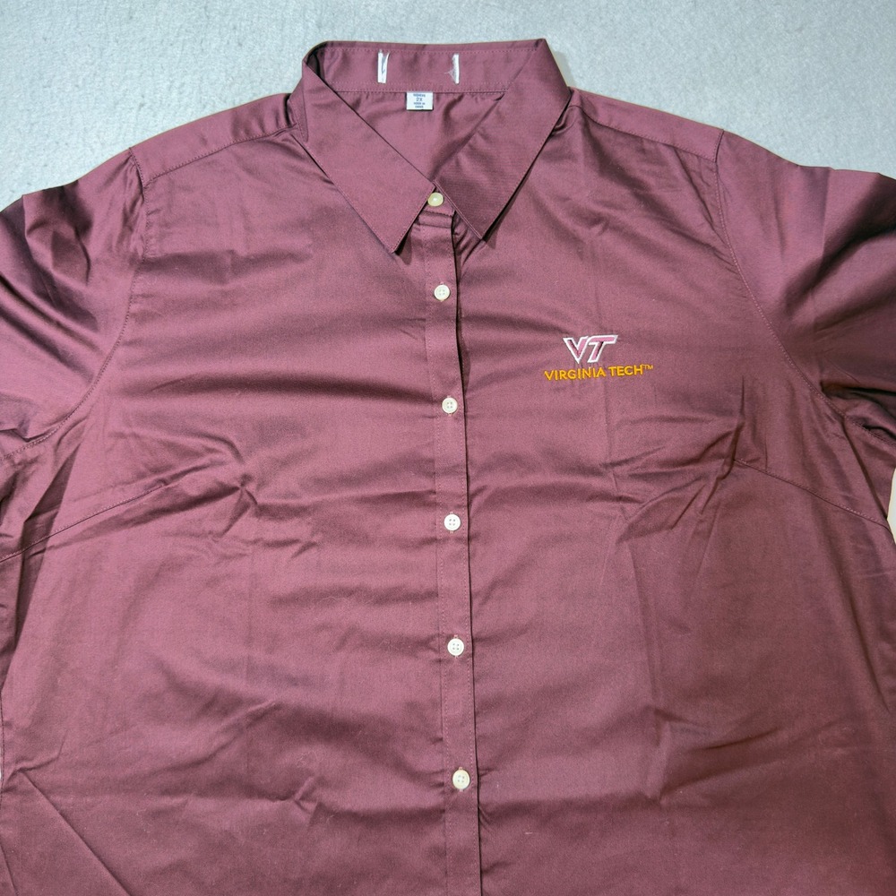 Virginia Tech Hokies Womens 2X Maroon Button‎ Down Long Sleeve Shirt Embroidered